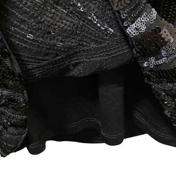 Express Black & Silver Sequin Mini Dress 3/4 Sleeves Deep V Cut Out Back - Picture 8 of 12